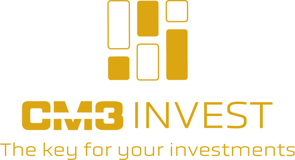 Logo CM3 Invest que identifica a sua marca. Uma empresa com ano de experiência no mercado de investimento e imobiliário.